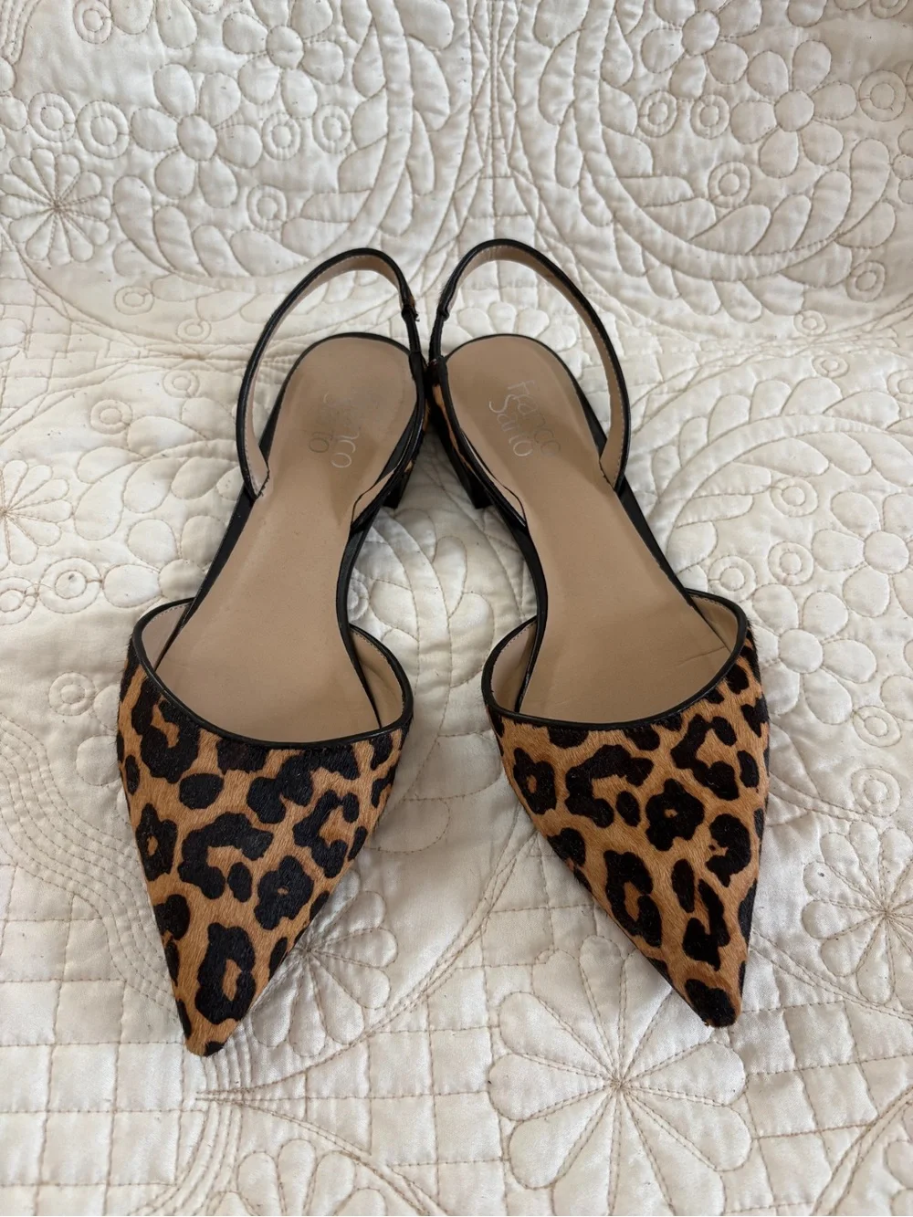 Leopard Print Pointed Slingback Flats - size 10